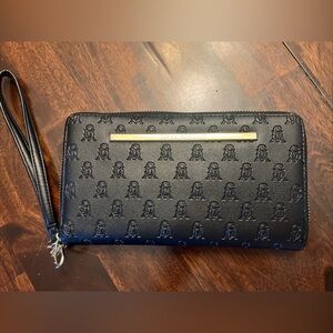 Steve Madden Black Embossed Wallet with Gold Detail Wristlet Logo Zip Around